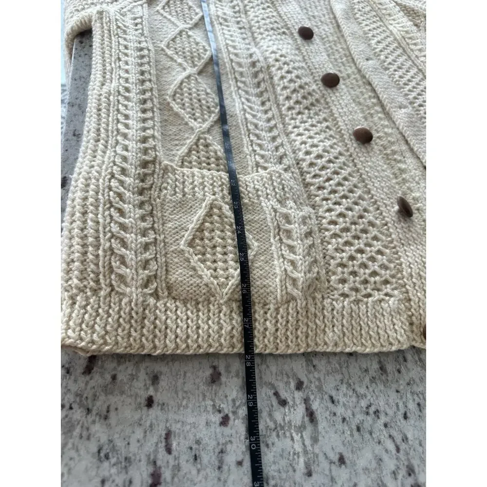 Vintage Mary Smith Design Ivory Wool Knit Aran Cable V-Neck Button Pockets Sz 8 - Picture 5 of 6